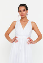 Load image into Gallery viewer, V-Neck Sleeveless Maxi Gown with Waist-Cinching Design and Flowing Hem