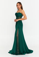 Load image into Gallery viewer, Strapless Slim-Fit Mermaid Gown with Sheer Panels and High Slit