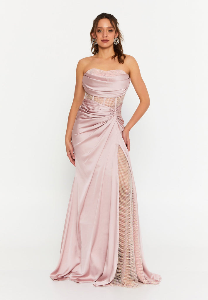 Strapless Slim-Fit Mermaid Gown with Sheer Panels and High Slit