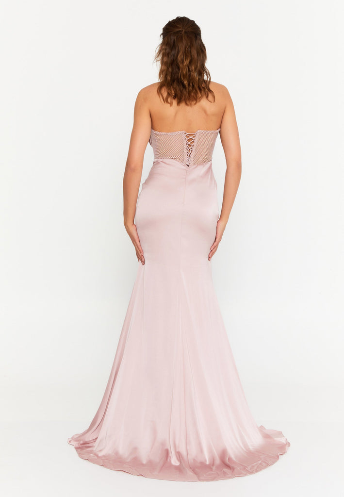 Strapless Slim-Fit Mermaid Gown with Sheer Panels and High Slit