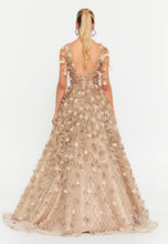 Load image into Gallery viewer, V-Neck Floral Appliqué Mesh Evening Gown with Floor-Length Hem