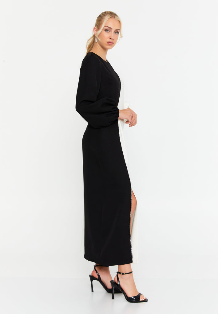 Color-Block Long-Sleeve Loose-Fit Maxi Dress