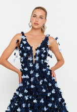 Load image into Gallery viewer, V-Neck Floral Appliqué Mesh Evening Gown with Floor-Length Hem