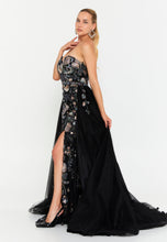 Load image into Gallery viewer, Strapless Sweetheart Sequin Embroidered Evening Gown with High Slit and Train