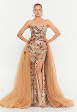Load image into Gallery viewer, Strapless Sweetheart Sequin Embroidered Evening Gown with High Slit and Train