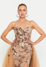 Load image into Gallery viewer, Strapless Sweetheart Sequin Embroidered Evening Gown with High Slit and Train