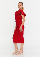 Load image into Gallery viewer, Midi Dress with Ruffle Sleeves, Waist Belt, and Fitted Silhouette