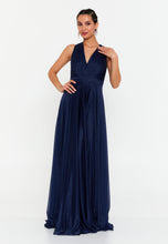 Load image into Gallery viewer, V-Neck Sleeveless Maxi Gown with Waist-Cinching Design and Flowing Hem