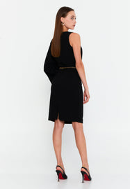 Asymmetric One-Sleeve Midi Dress with Chain Belt