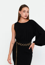 Load image into Gallery viewer, Asymmetric One-Sleeve Midi Dress with Chain Belt