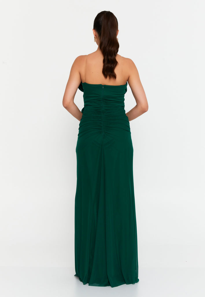 Strapless Slim-Fit Maxi Gown with Waist Detail and High Slit