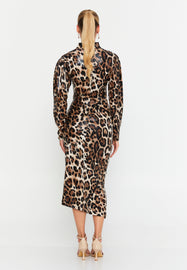 High-Neck Slim-Fit Midi Dress with Front Slit