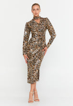 Load image into Gallery viewer, High-Neck Slim-Fit Midi Dress with Front Slit