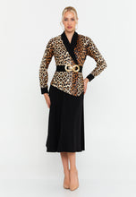 Load image into Gallery viewer, Contrast Blazer-Style Midi Dress with Waist Belt and A-Line Hem