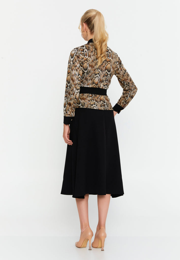 Contrast Blazer-Style Midi Dress with Waist Belt and A-Line Hem