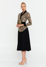 Load image into Gallery viewer, Contrast Blazer-Style Midi Dress with Waist Belt and A-Line Hem