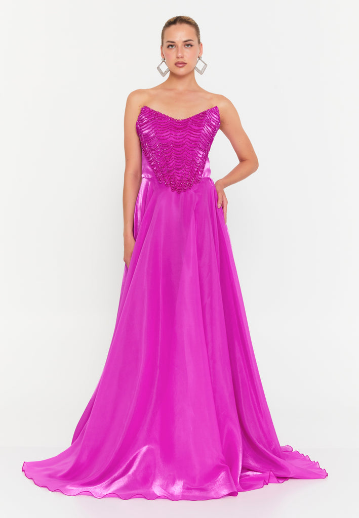 Sweetheart Strapless Floor-Length Gown with High Waistline
