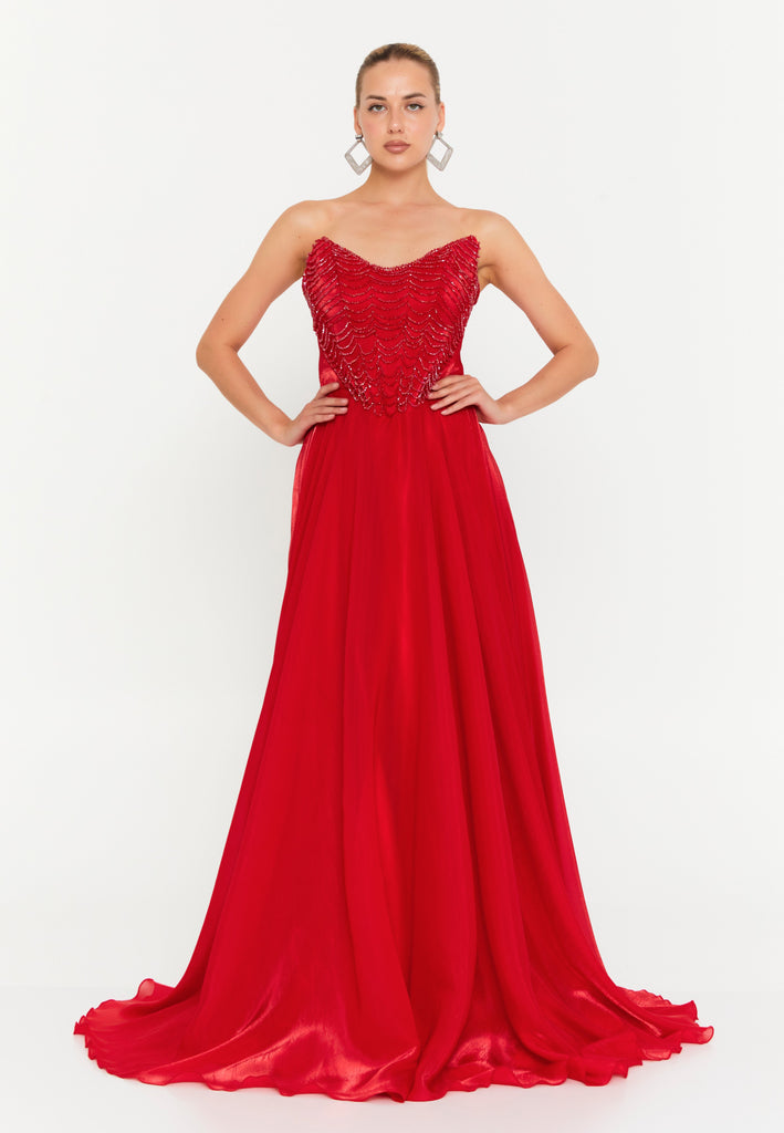 Sweetheart Strapless Floor-Length Gown with High Waistline