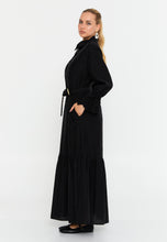 Load image into Gallery viewer, Collared Shirt-Style Maxi Dress with Waist Belt and Long Sleeves