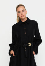 Load image into Gallery viewer, Collared Shirt-Style Maxi Dress with Waist Belt and Long Sleeves