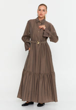 Load image into Gallery viewer, Collared Shirt-Style Maxi Dress with Waist Belt and Long Sleeves