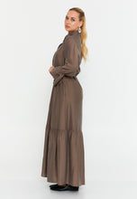 Load image into Gallery viewer, Collared Shirt-Style Maxi Dress with Waist Belt and Long Sleeves