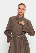 Load image into Gallery viewer, Collared Shirt-Style Maxi Dress with Waist Belt and Long Sleeves