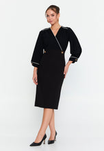 Load image into Gallery viewer, V-Neck Midi Dress with Waist-Cinching Design and Pencil Skirt Silhouette
