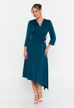 Load image into Gallery viewer, V-Neck Midi Dress with Waist Detail and Asymmetrical Hem