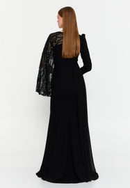 Luxury One-Shoulder Lace Cape Evening Dress Slim Fit Floor-Length Gown for Banquets & Formal Occasions