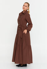 Load image into Gallery viewer, Collared Shirt-Style Maxi Dress with Belted Waist and Full Button-Down Design