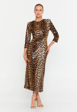 Load image into Gallery viewer, Elegant Midi Dress with Ruched Waist, Decorative Buttons, and Front Slit