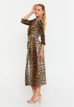 Load image into Gallery viewer, Elegant Midi Dress with Ruched Waist, Decorative Buttons, and Front Slit