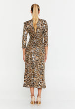 Load image into Gallery viewer, Elegant Midi Dress with Ruched Waist, Decorative Buttons, and Front Slit