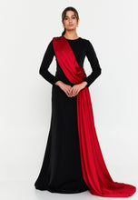 Load image into Gallery viewer, Maxi Evening Gown with Draped Shoulder Panel and Slim-Fit Waist