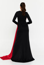 Load image into Gallery viewer, Maxi Evening Gown with Draped Shoulder Panel and Slim-Fit Waist