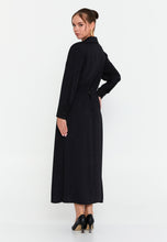 Load image into Gallery viewer, Collared Long-Sleeve Midi Dress with Front Zipper and Waist-Cinching Design