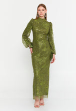 Load image into Gallery viewer, High-Neck Long-Sleeve Sequin Lace Evening Gown Slim-Fit Elegant Dress