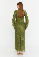 Load image into Gallery viewer, High-Neck Long-Sleeve Sequin Lace Evening Gown Slim-Fit Elegant Dress
