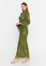 Load image into Gallery viewer, High-Neck Long-Sleeve Sequin Lace Evening Gown Slim-Fit Elegant Dress