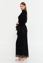 Load image into Gallery viewer, High-Neck Long-Sleeve Sequin Lace Evening Gown Slim-Fit Elegant Dress