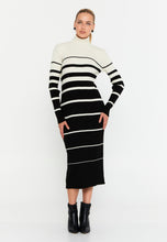 Load image into Gallery viewer, High-Neck Long-Sleeve Striped Knitted Midi Dress
