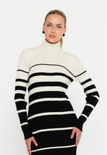 Load image into Gallery viewer, High-Neck Long-Sleeve Striped Knitted Midi Dress