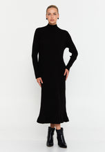 Load image into Gallery viewer, High-Neck Long-Sleeve Knitted Midi Dress with Slim Fit