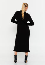 Load image into Gallery viewer, High-Neck Long-Sleeve Knitted Midi Dress with Slim Fit