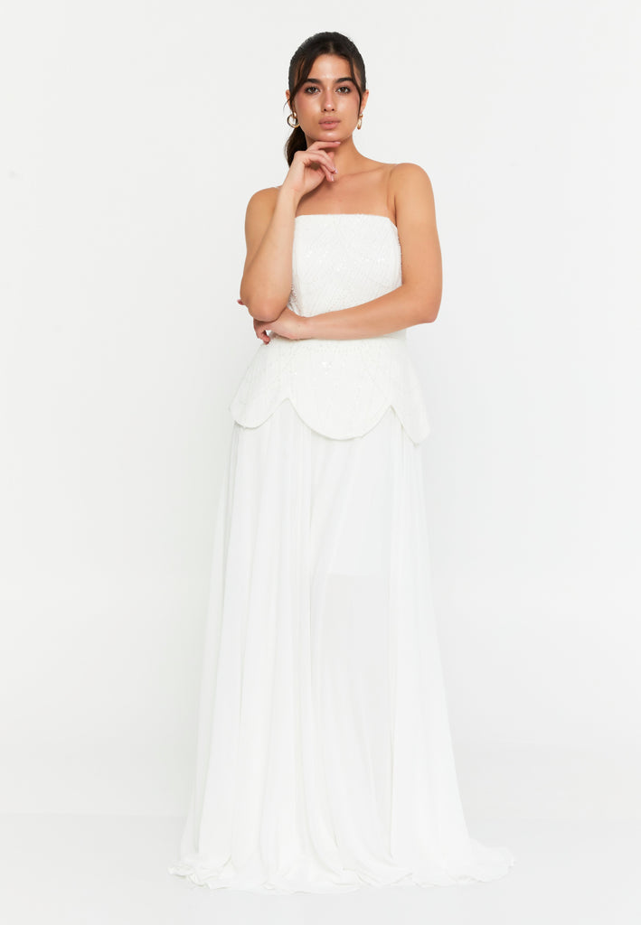 Strapless Sequin-Embellished Slim-Fit Gown with Floor-Length Hem