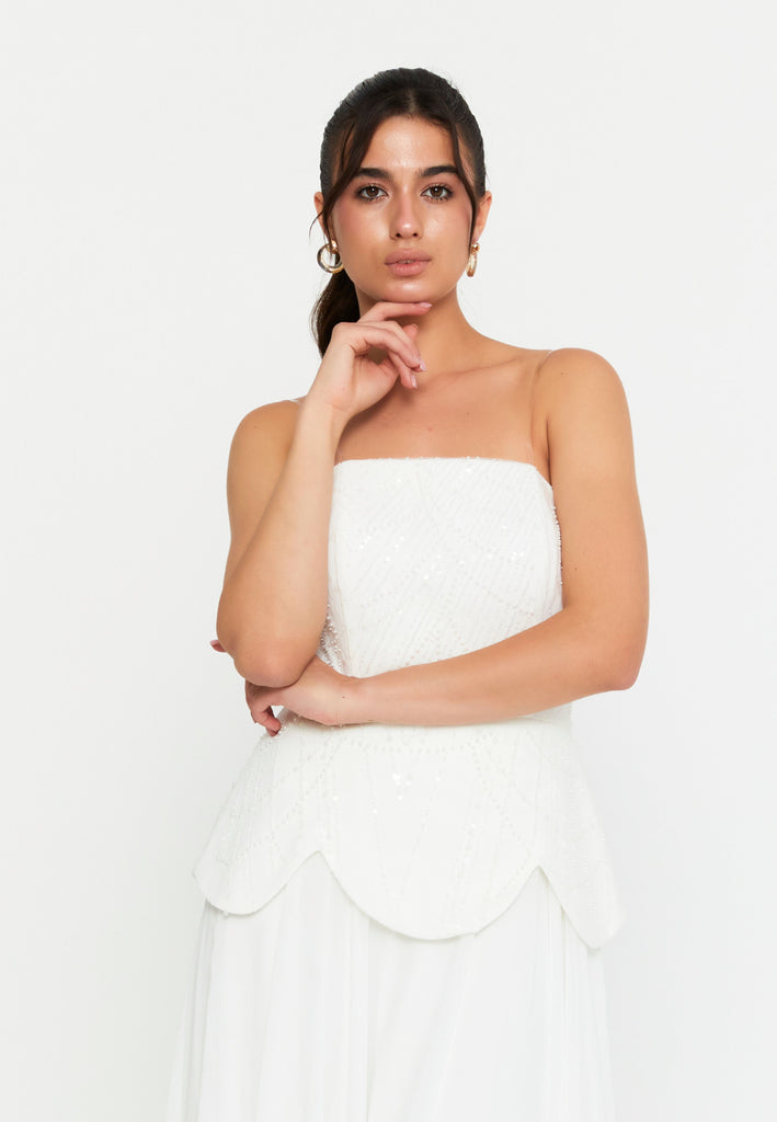 Strapless Sequin-Embellished Slim-Fit Gown with Floor-Length Hem