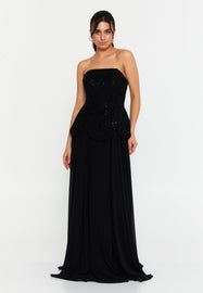 Strapless Sequin-Embellished Slim-Fit Gown with Floor-Length Hem