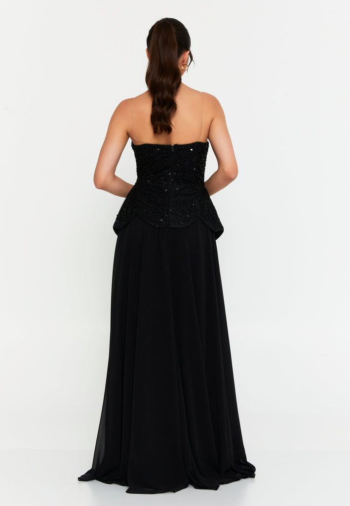 Strapless Sequin-Embellished Slim-Fit Gown with Floor-Length Hem