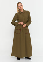 Load image into Gallery viewer, Collared Shirt-Style Maxi Dress with Belted Waist and Full Button-Down Design